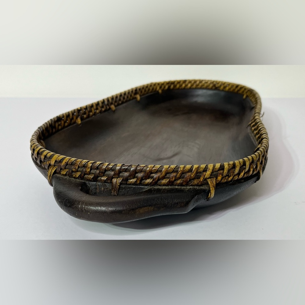 Vintage Wood and Wicker Carved‎ Pig Basket Fruit Trinket Tray 18.5" Long - Picture 6 of 10